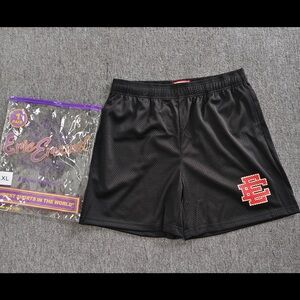Eric Emanuel Black Mesh Shorts with Red EE Patch